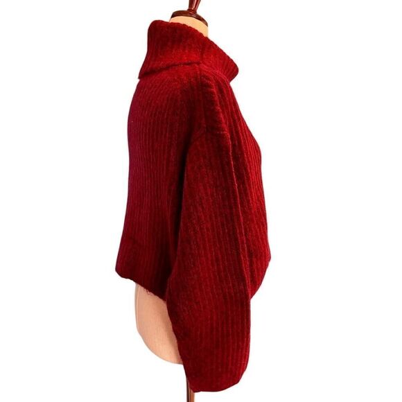 NWT Thakoon Cropped Ribbed Turtleneck Sweater Burgundy Oversized S - Picture 3 of 5